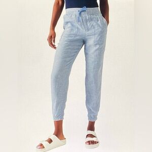 Athleta Retreat 100% Linen Pull On Jogger Pants Blue Womens Size 4P